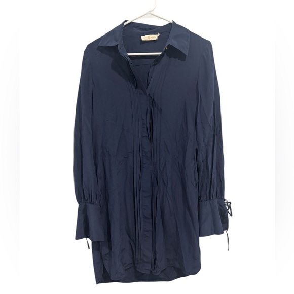 Tory Burch Navy Blue Women's Shirt Dress Button Up Collared Silk Size 2 - Picture 1 of 8